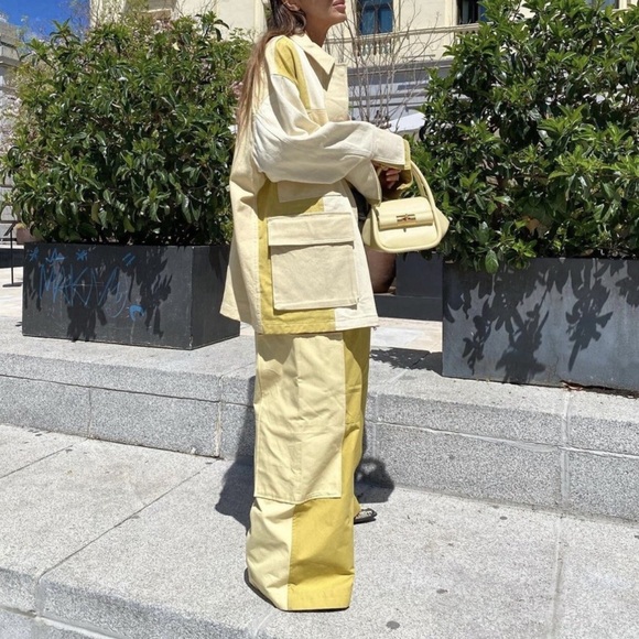 Zara Gabardine olive Cream Textured Jacket M - Picture 3 of 14